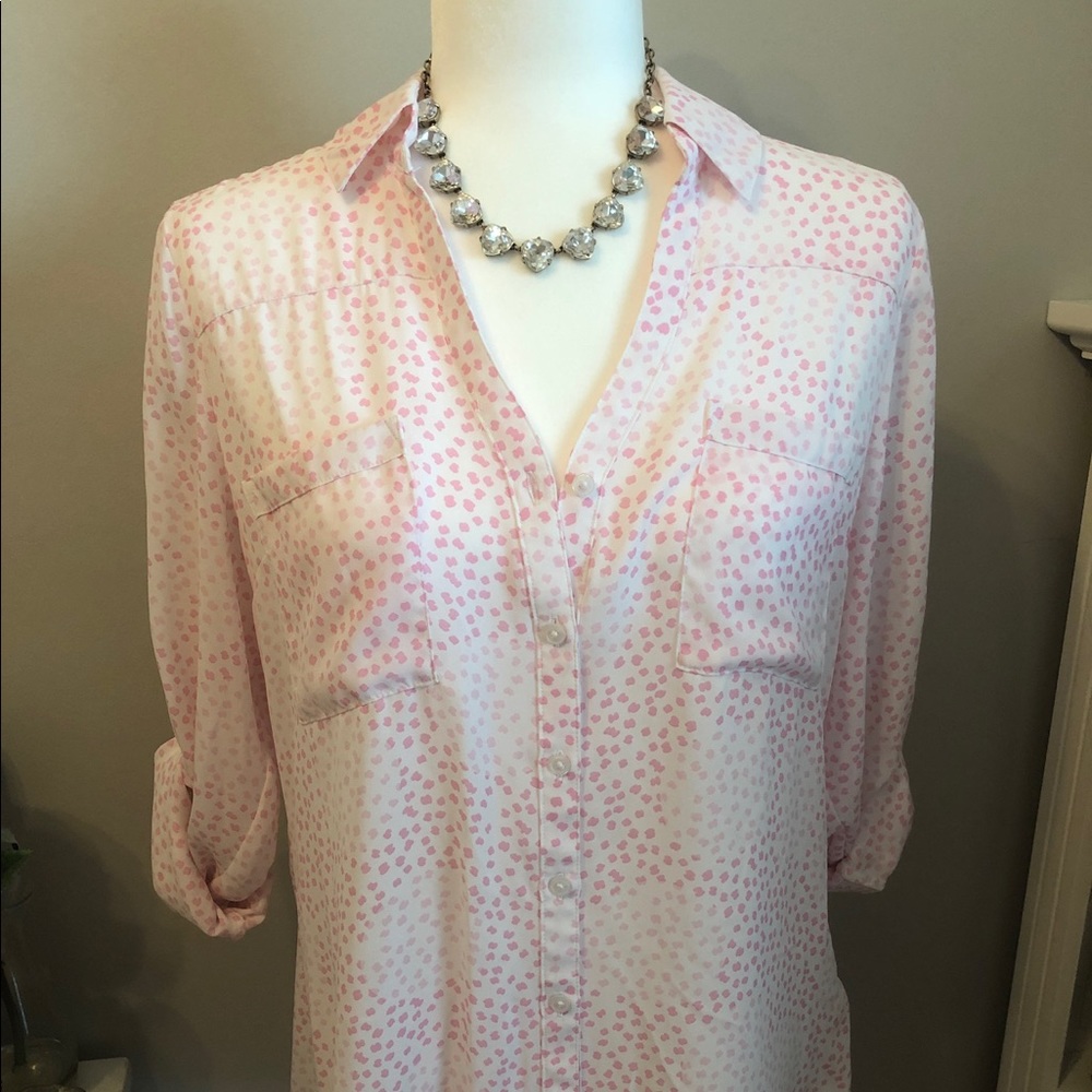 Light Pink Printed Button-Front Women's Blouse